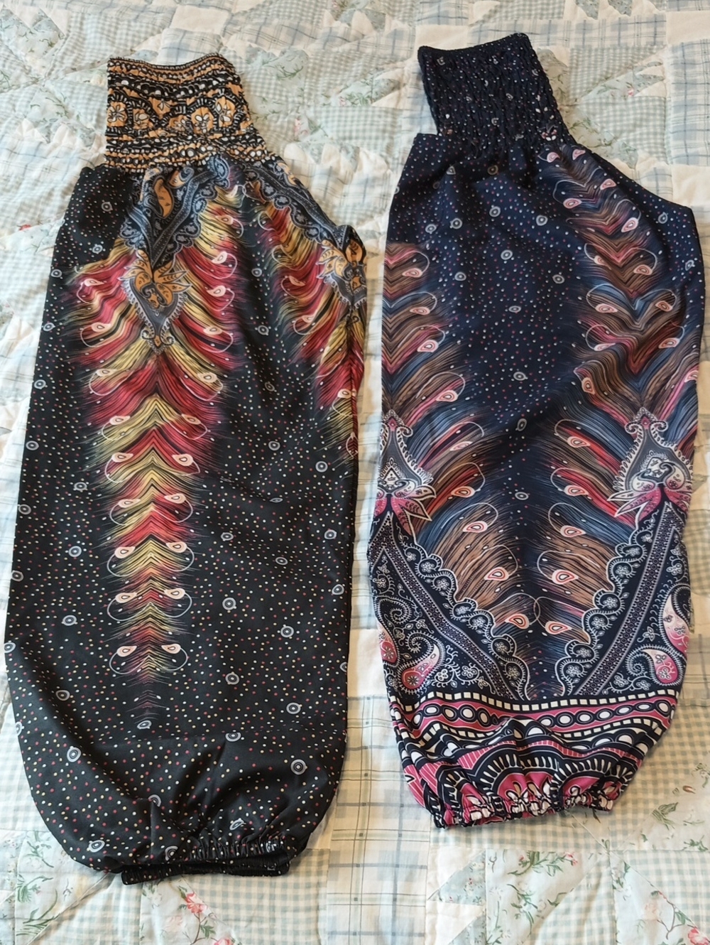 Set -2 Women’s Black & Navy Patterned Smocked Waist Harem Pants
